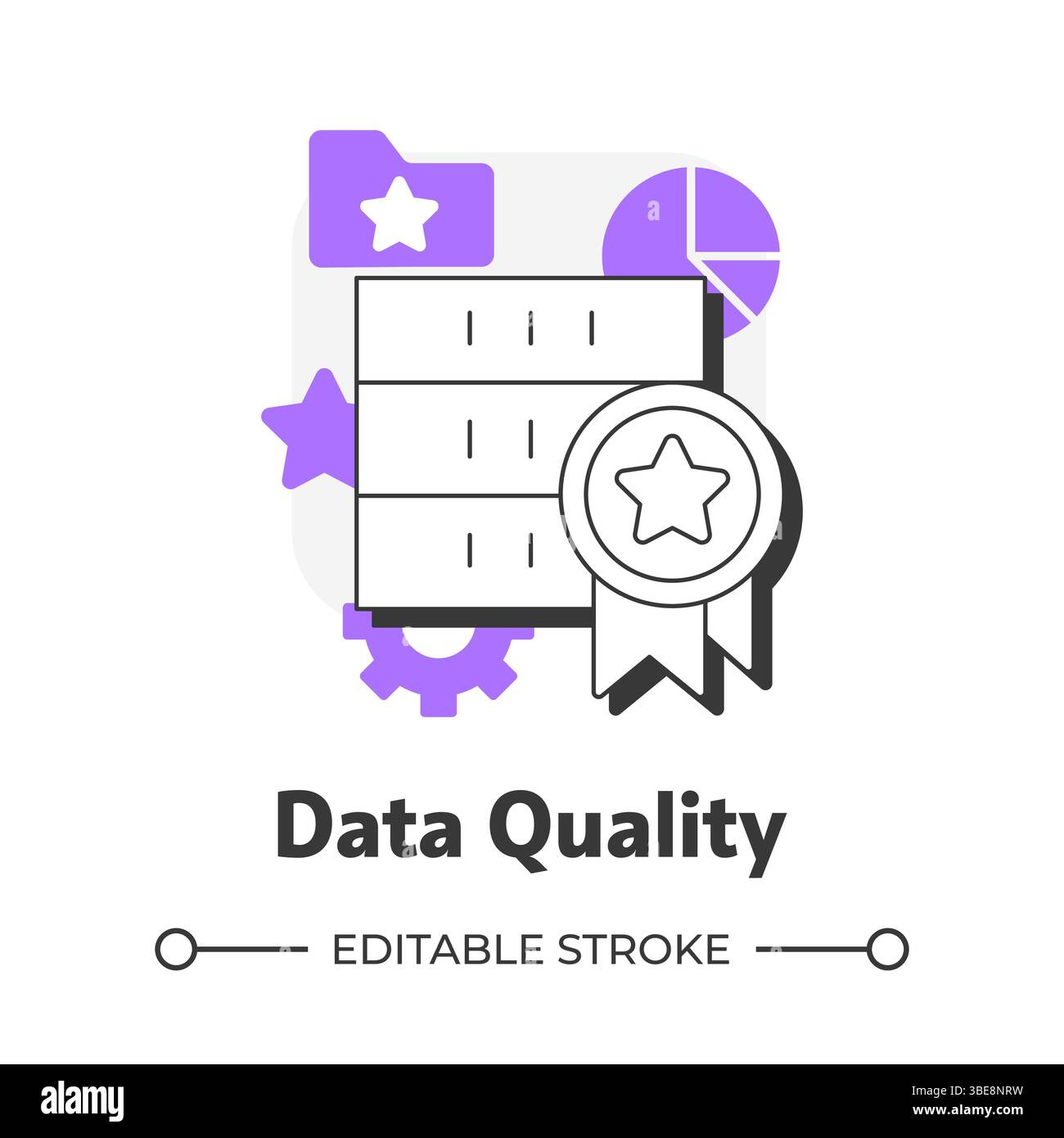 Data quality flat outline concept icon Stock Vector