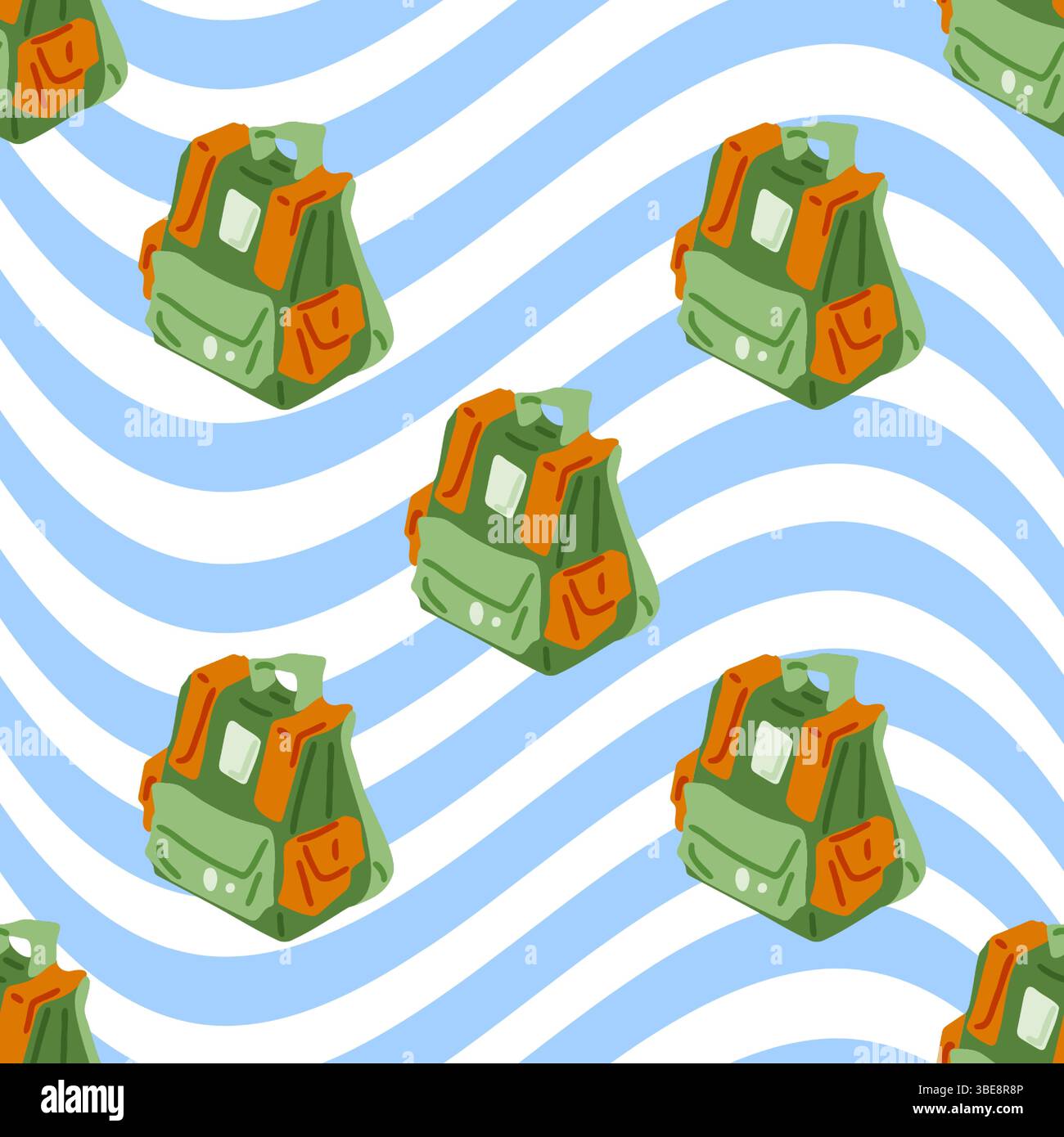 Seamless Cartoon Travel Backpack Pattern Stock Vector