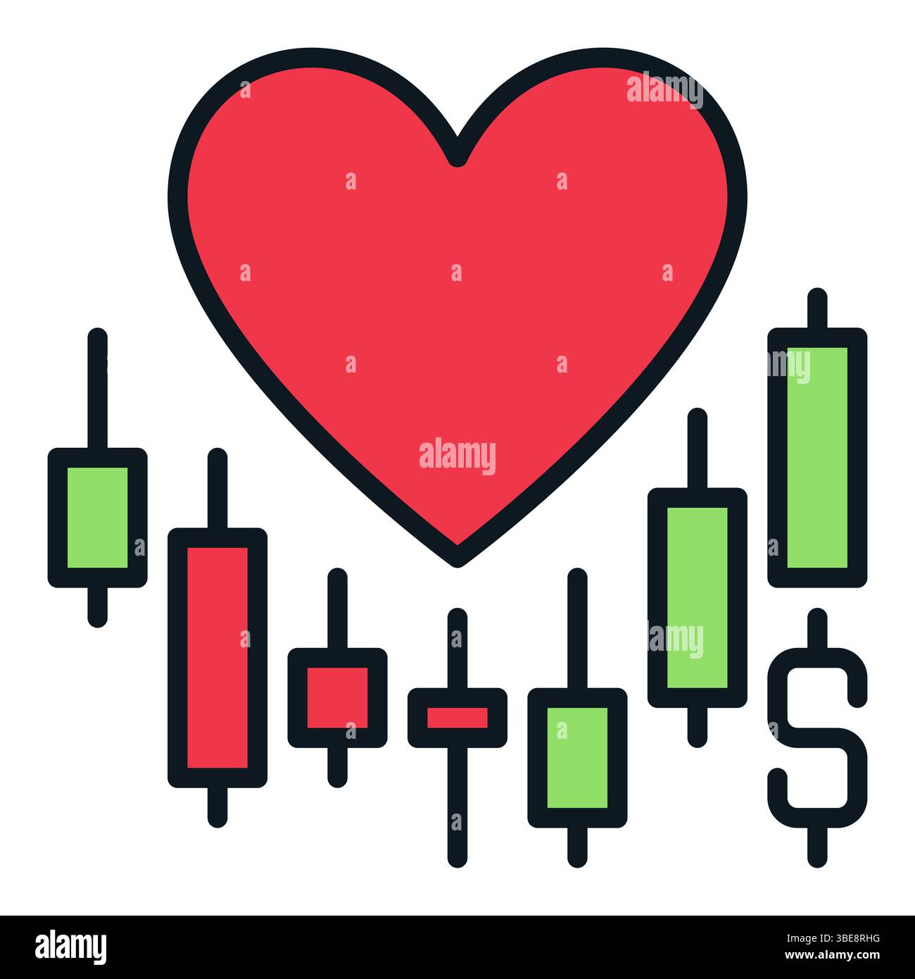 Big Red Heart on Chart vector Trading Lover concept colored icon or ...