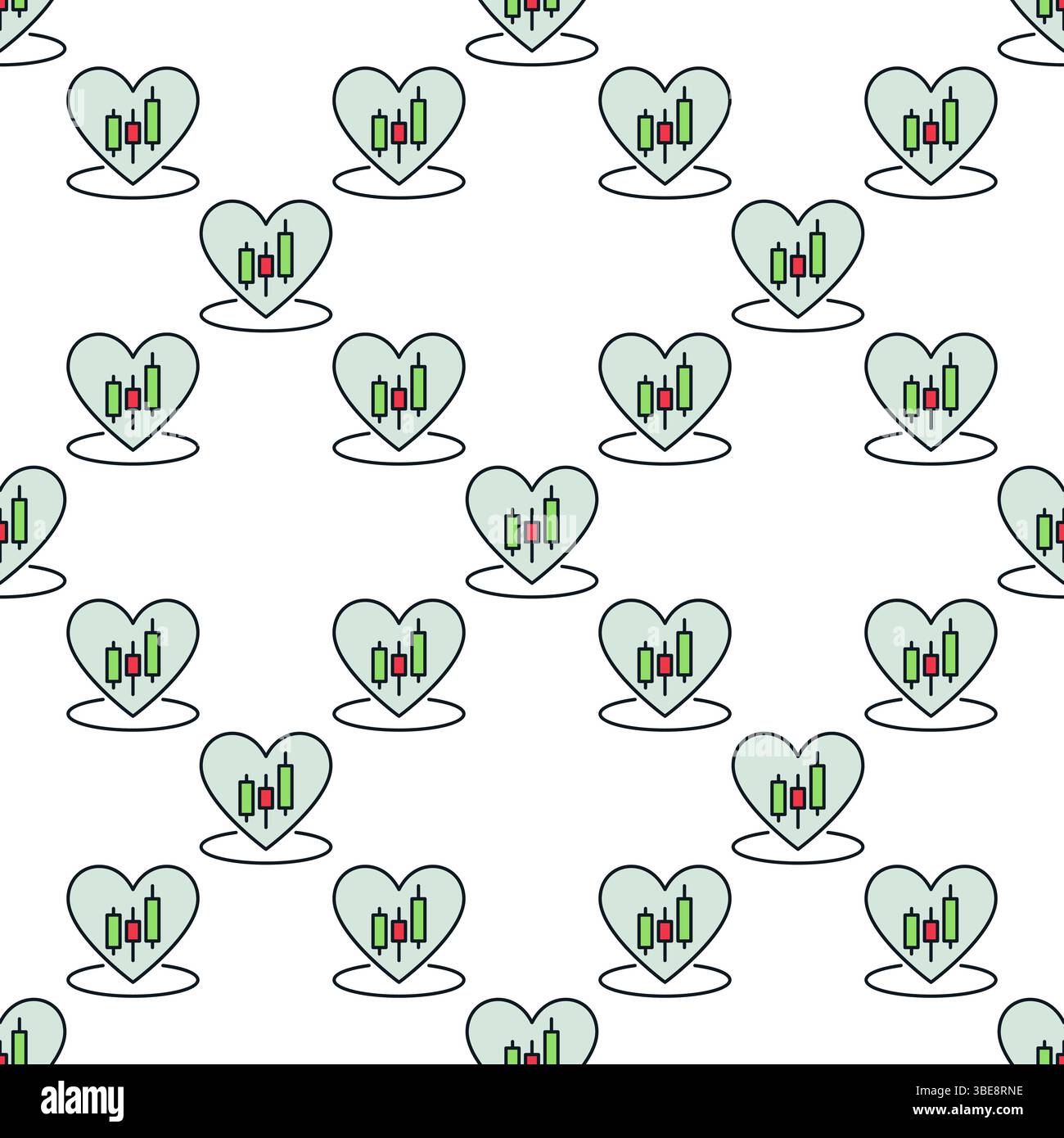 Candlestick Pattern inside Big Heart vector I Love Trading concept colored seamless pattern Stock Vector
