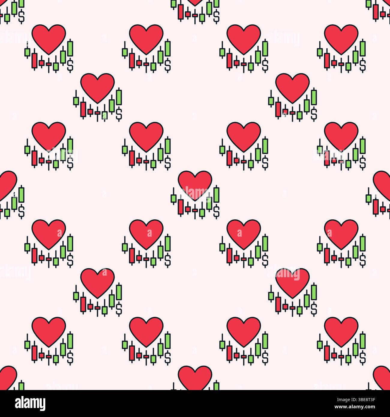 Big Red Heart on Chart vector Trading Lover concept colored seamless pattern Stock Vector