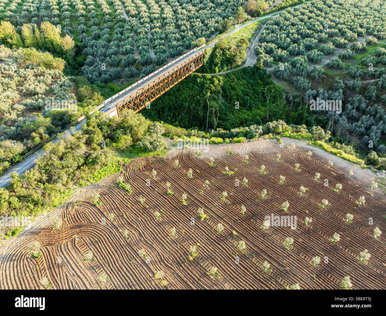 Cycle path Via Verde Del Aceite, old railroad track passes through ...