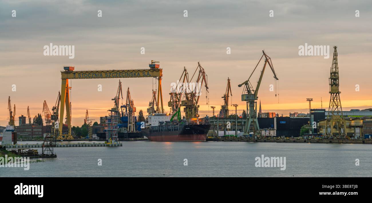 shipyard Stocznia Szczecinska S.A in Poland, high resolution panorama Stock Photo