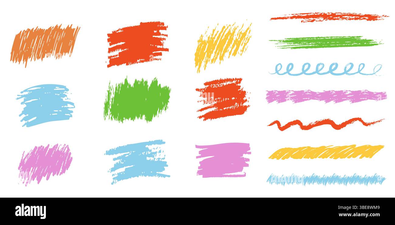 Crayon underline stroke brush mark, grunge textured hand drawn sketch ...