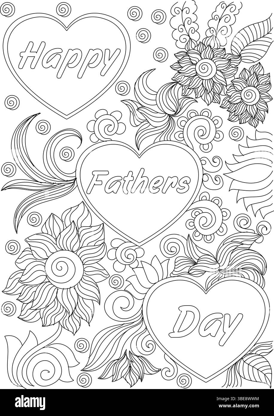 Kids happy fathers day drawing Black and White Stock Photos & Images ...