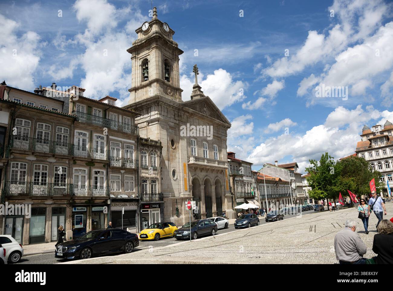 Basilica church of Saint Peter, Largo do Toural, Toural square, city of Guimaraes, northern Portugal, Europe Stock Photo