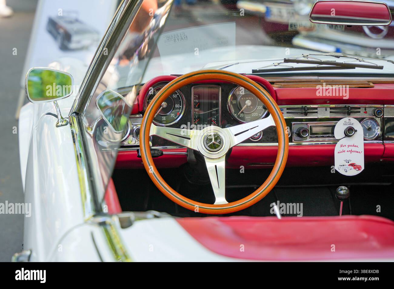 Germany Berlin May 11, 2025. Mercedes-Benz SL interior white red ...