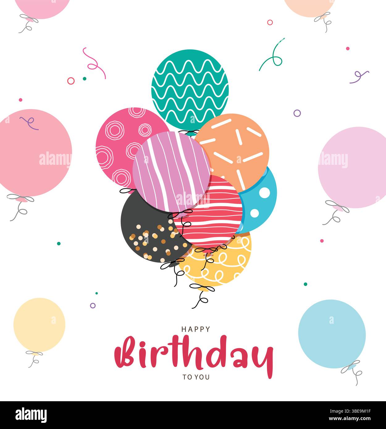 Birthday Celebration Greeting Cards with colorful balloons and confetti ...