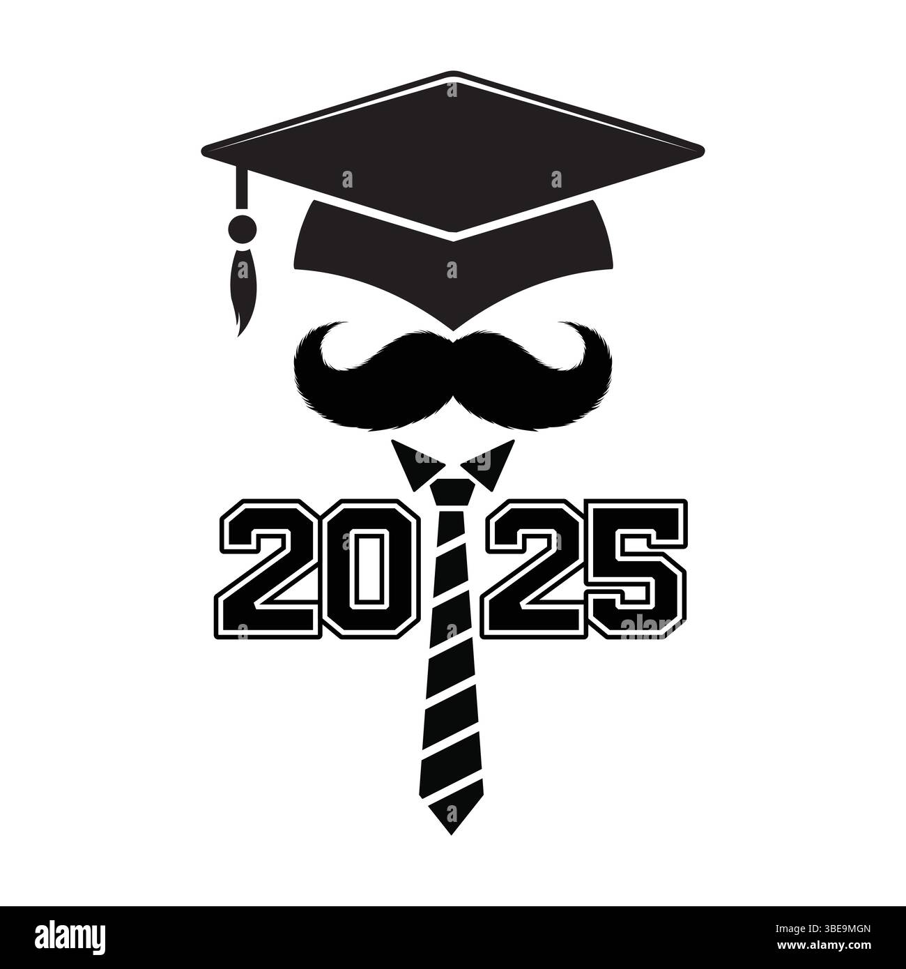 Graduation 2025 Mustache Cap Tie Icon Graphic Design Stock Vector