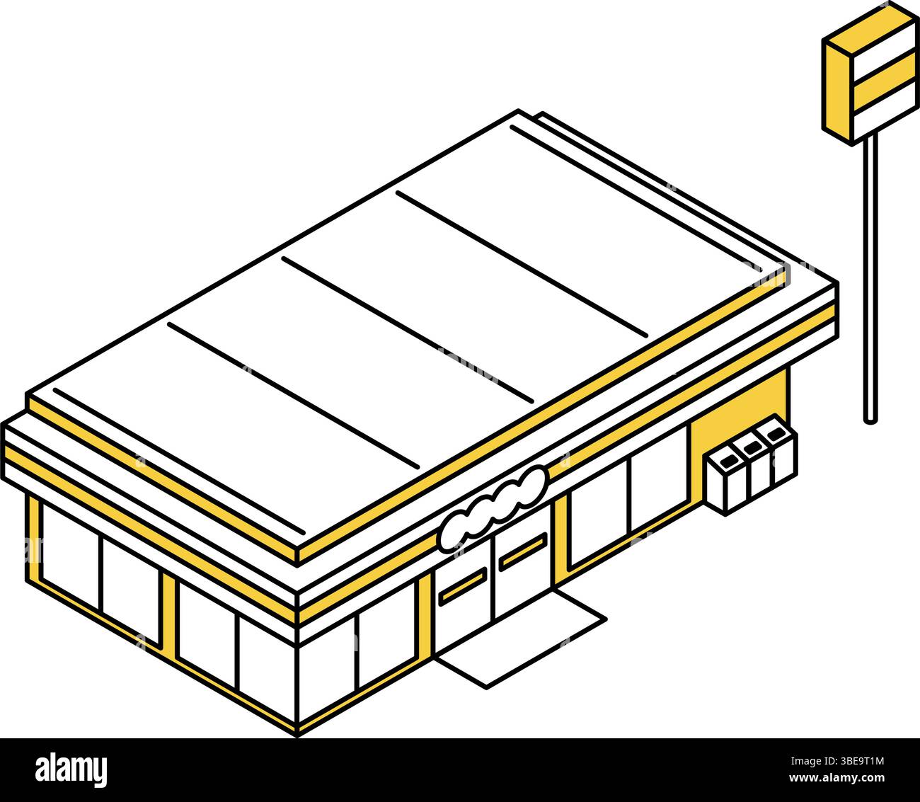 Convenience store, isometric illustration with simple line art, Vector ...