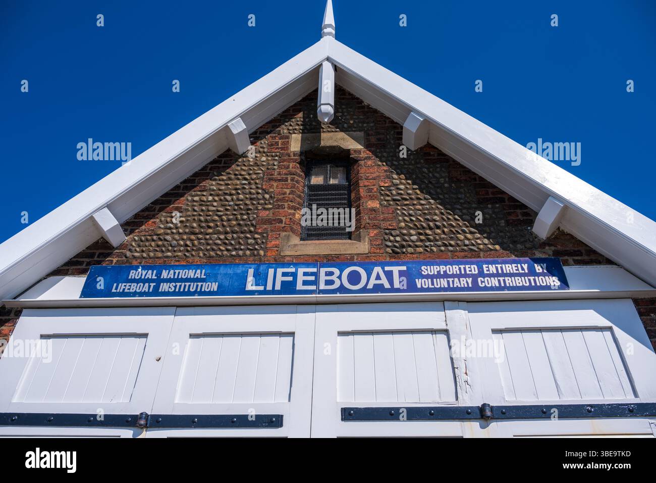 Lytham Lancashire UK Royal National Lifeboat Institution Lifeboat House supported entirely by voluntary contributions Stock Photo