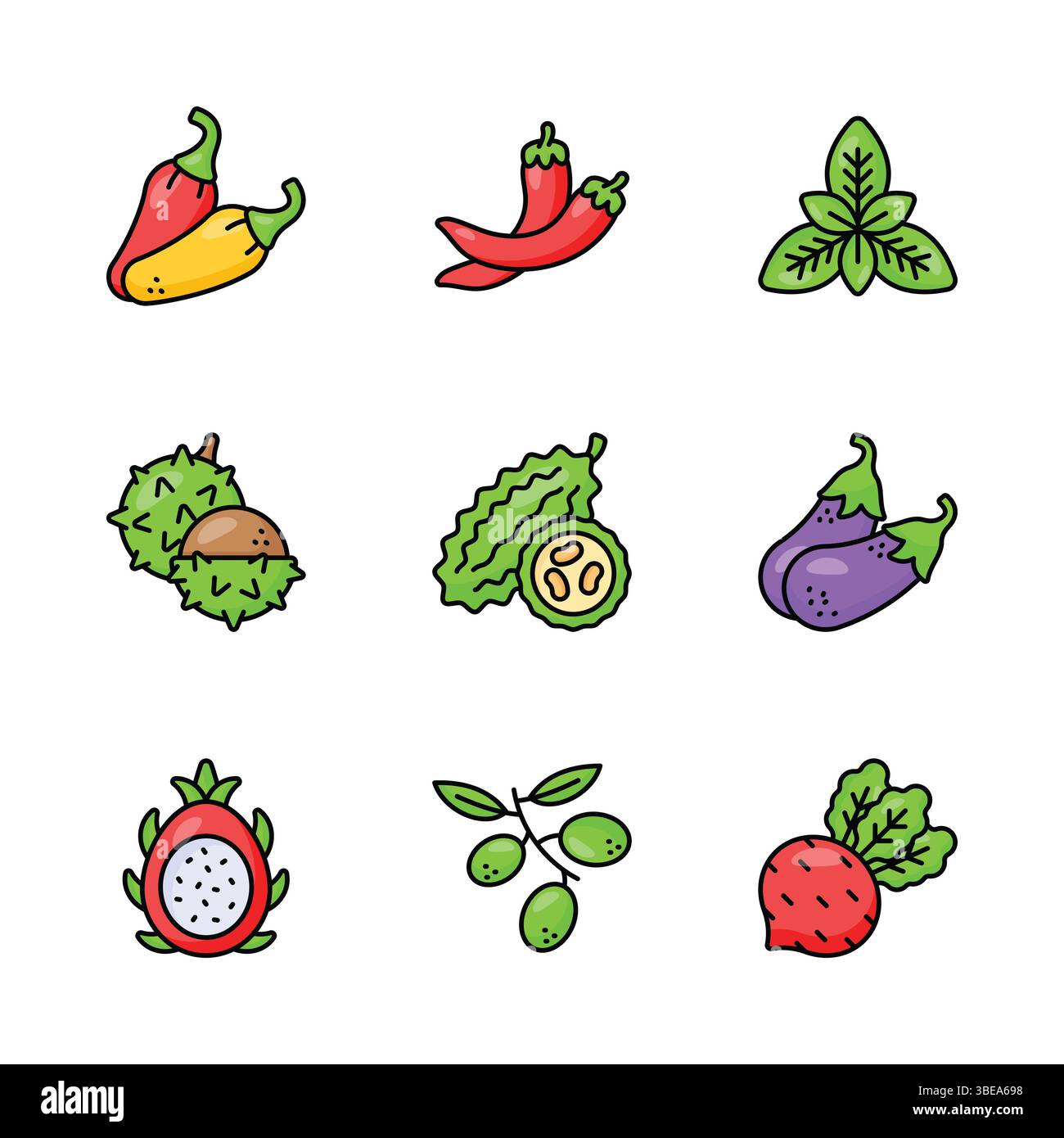 An amazing fruit and vegetable icons set, isolated on white background ...