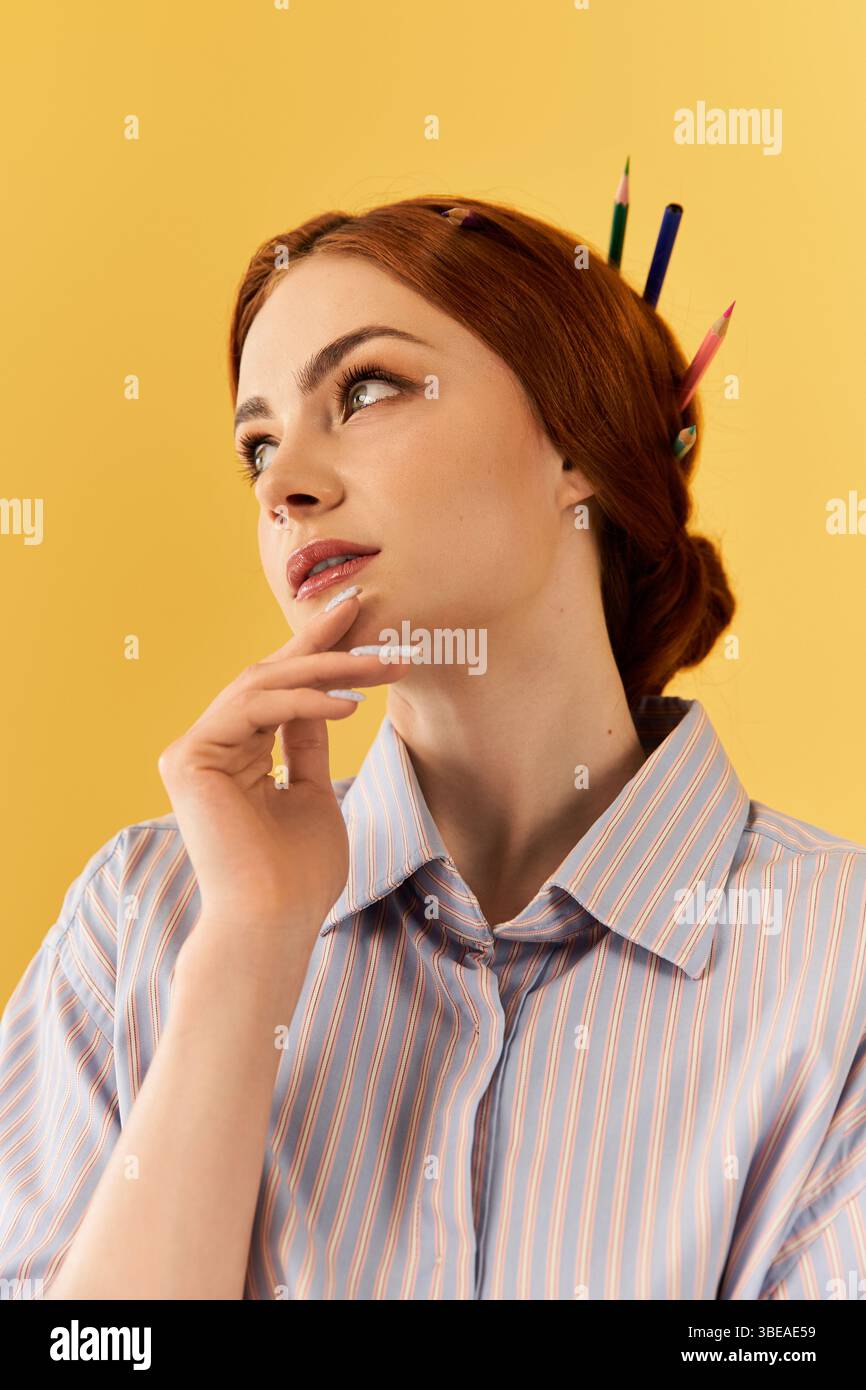 Woman wearing red striped shirt hi-res stock photography and images - Alamy