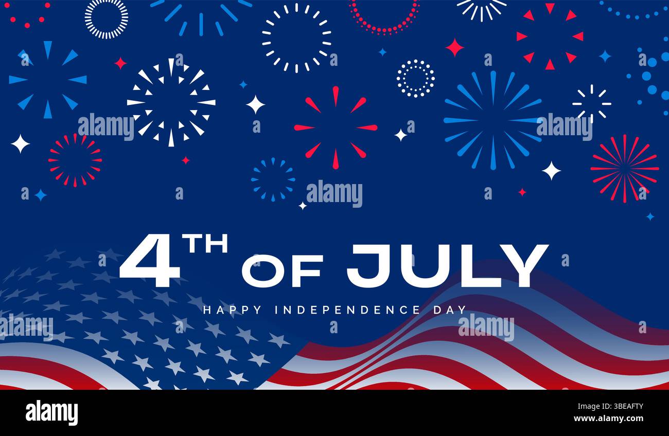 Happy 4th of July, Independence Day card, USA flag,fireworks Stock ...