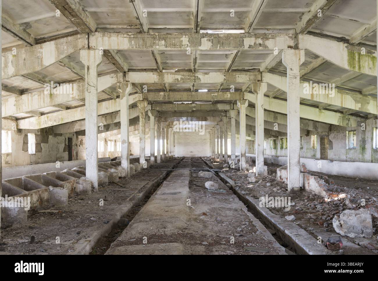 Inside of an old abandoned barn Stock Photo