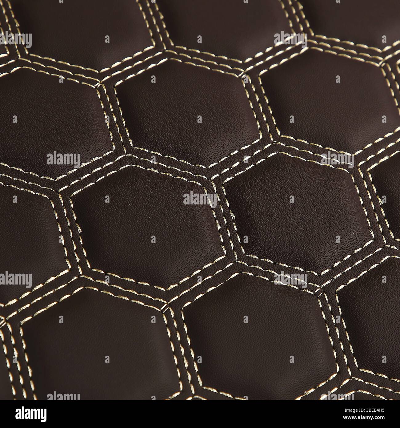 Texture of brown leather background with square pattern and stitch, macro Stock Photo