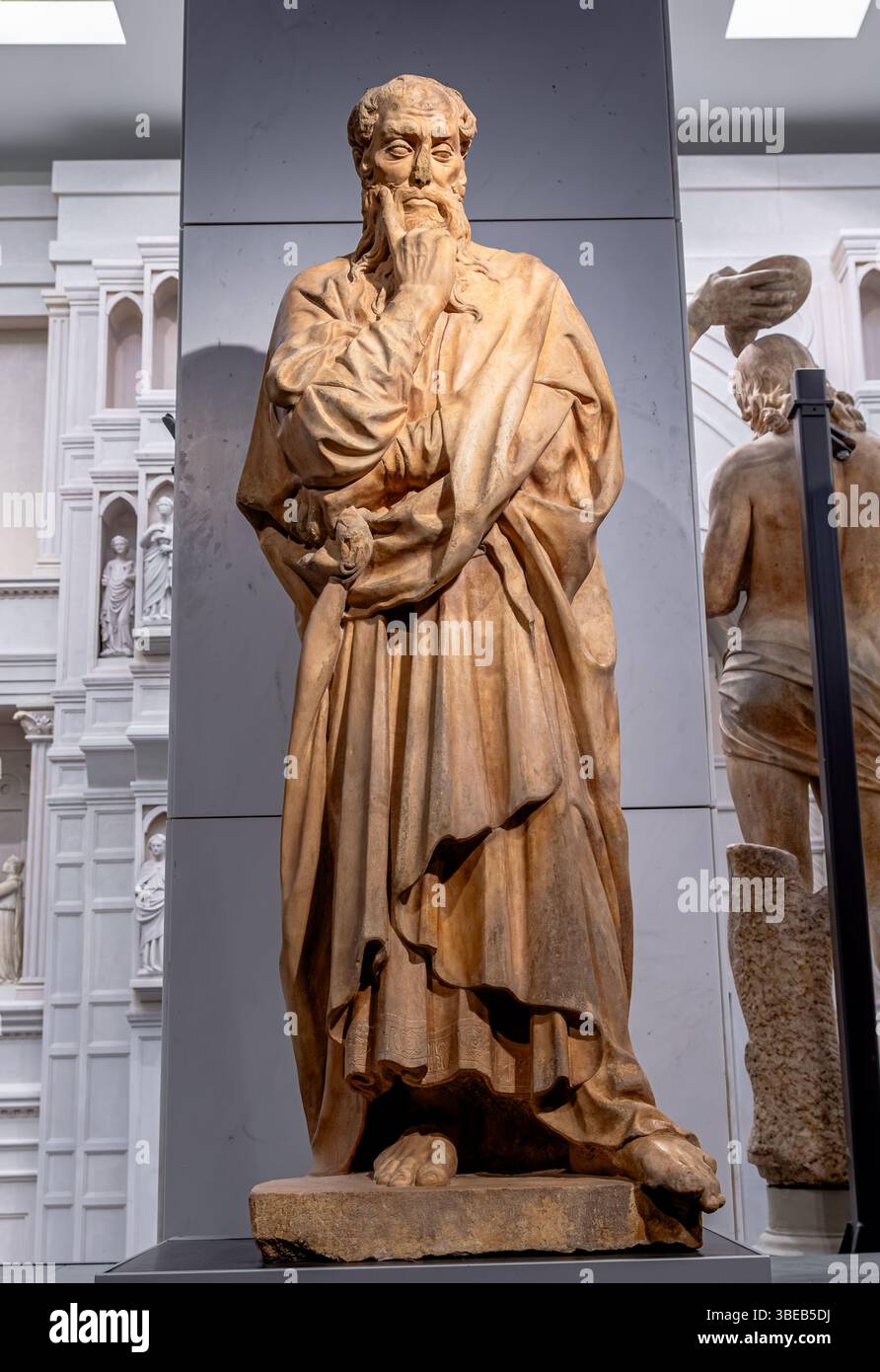 The Thoughtful Prophet , a masterpiece marble sculpture by Donatello in the Museo dell'Opera del Duomo,Florence ,Italy Stock Photo