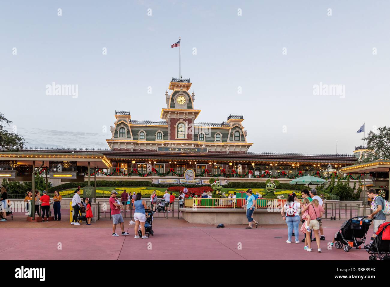 Walt Disney World Railroad station just inside the entrance to the Magic Kingdom at Walt Disney World in Orlando, Florida, USA Stock Photo