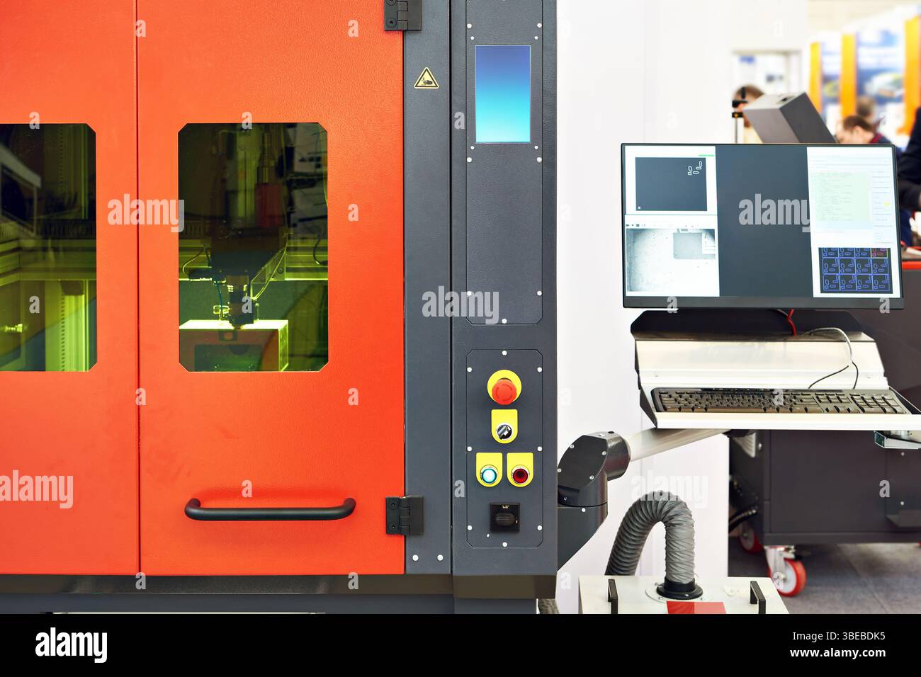 Laser cutting machine for precision with control panel laptop Stock Photo
