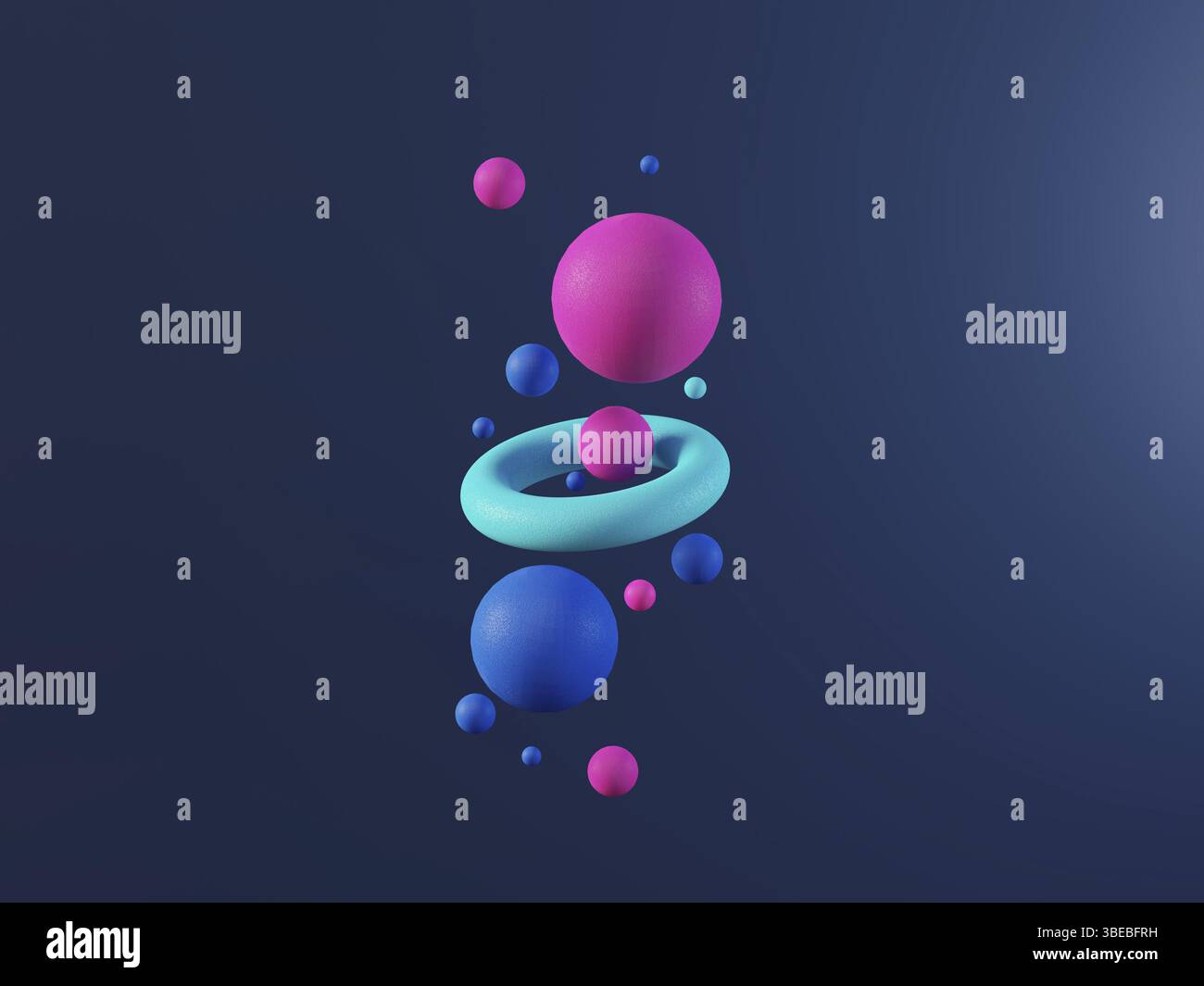 Multi colored abstract 3d render balls on dark blue background. Ai, big data, cloud technology. High quality 3d illustration Stock Photo