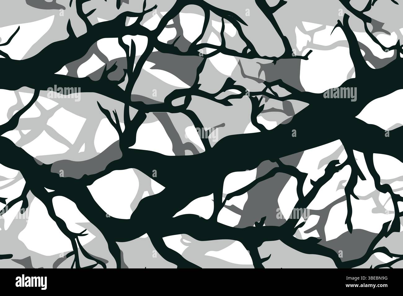Classic snow camouflage seamless pattern with black branches, perfect ...