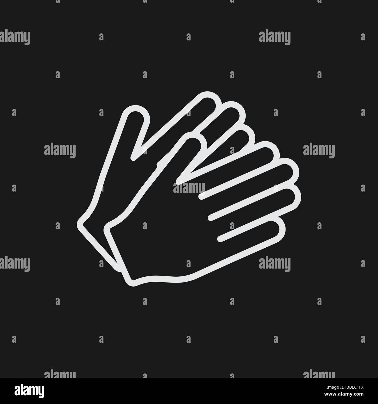 Minimalist White Outline Icon of Clapping Hands Gesture on Black Background Representing Applause, Celebration, and Positive Acknowledgment Vector Stock Vector