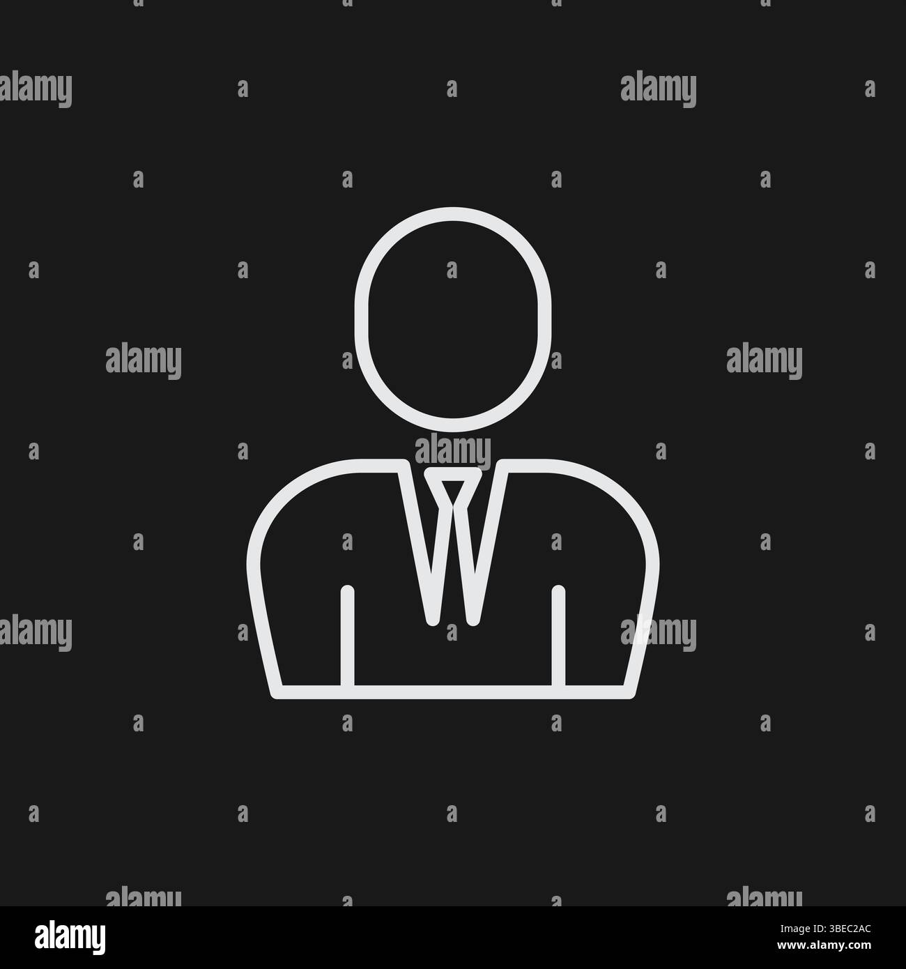 Businessman with Tie on Black Background, Representing User, Professional, or Avatar,  White Outline Icon Stock Vector