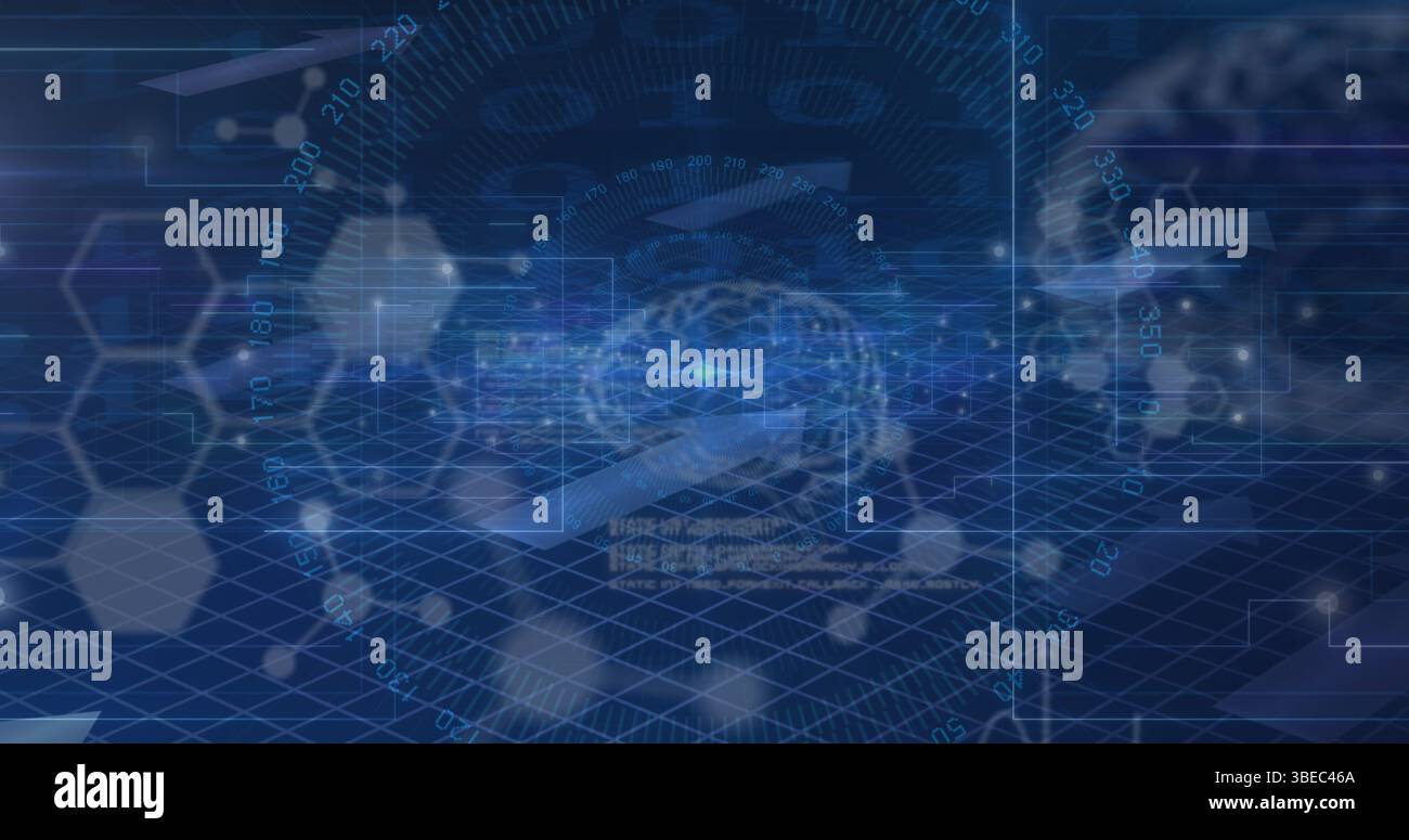 Image of data processing over brains Stock Photo