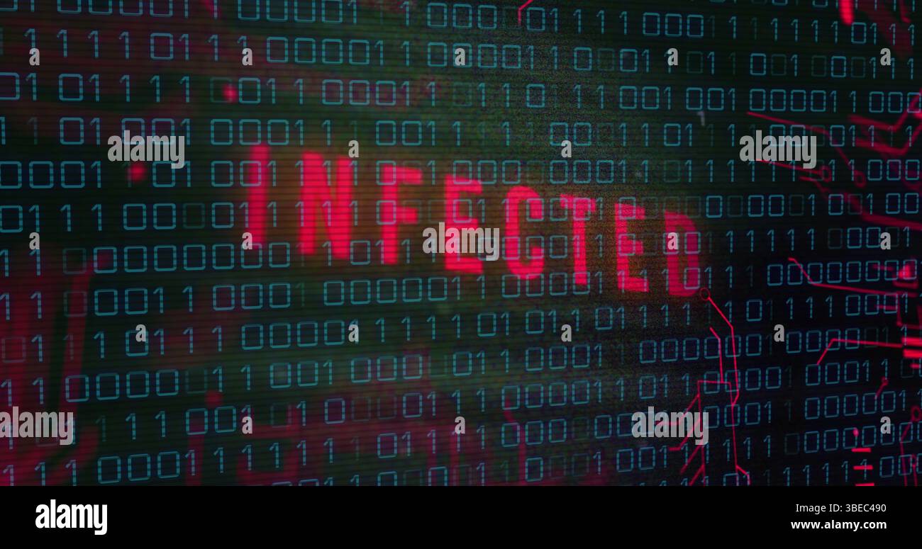 Image of data processing over infected text Stock Photo