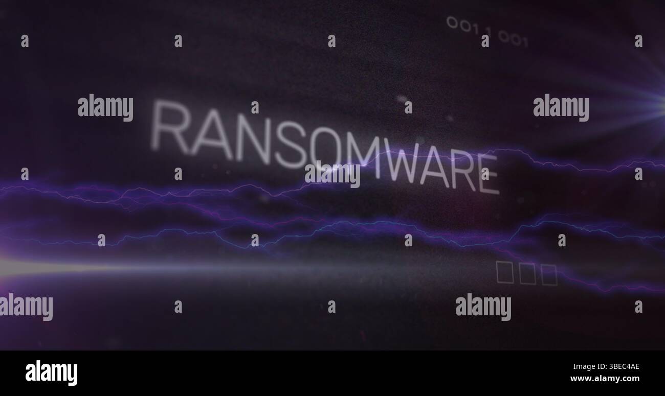 Image of data processing over ransomware text Stock Photo