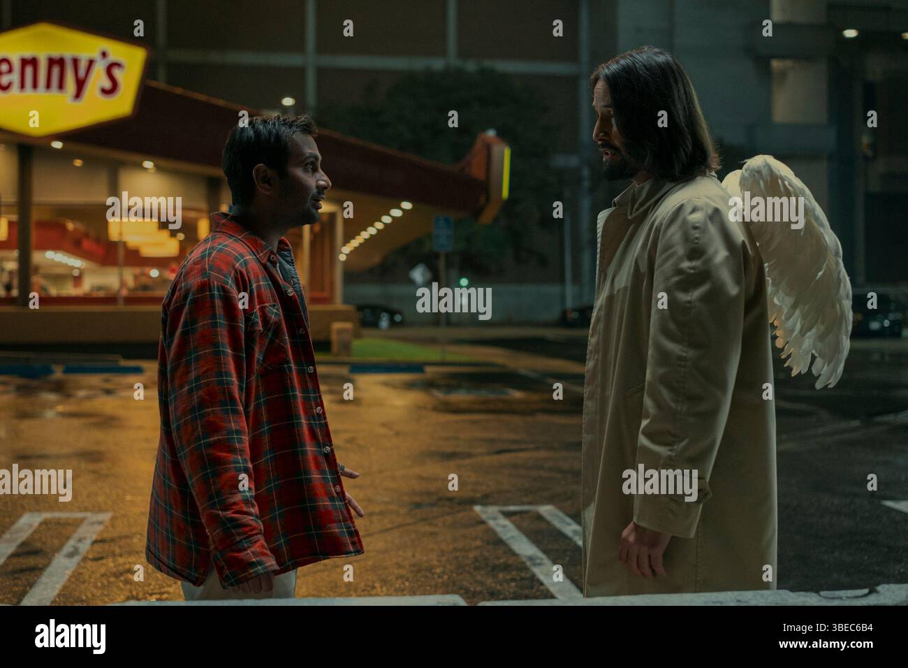 RELEASE DATE: October 17, 2025. TITLE: Good Fortune. STUDIO: Lionsgate. DIRECTOR: Aziz Ansari. PLOT: A well-meaning but rather inept angel named Gabriel meddles in the lives of a struggling gig worker and a wealthy venture capitalist. STARRING: AZIZ ANSARI as Arj, KEANU REEVES as Gabriel. (Credit Image: © Lionsgate/Entertainment Pictures/ZUMAPRESS.com) EDITORIAL USAGE ONLY! Not for Commercial USAGE! Stock Photo