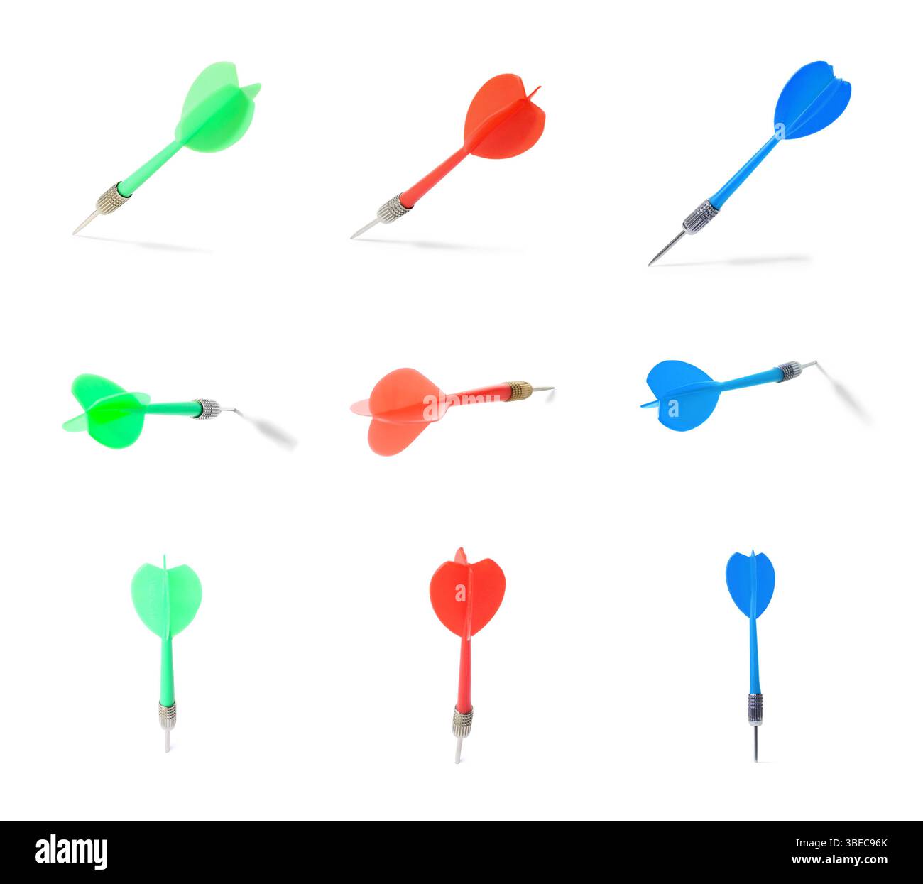 Darts in different colors on white background, set Stock Photo