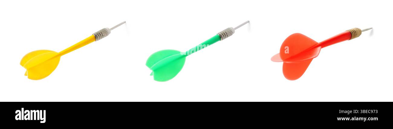 Darts in different colors on white background, set Stock Photo