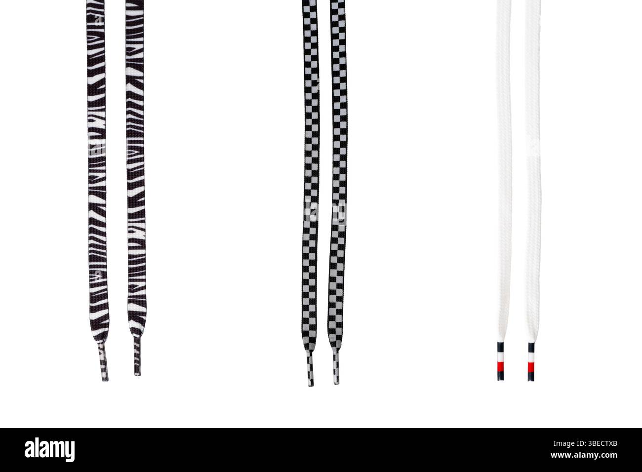 Stylish black and white patterned shoelaces collection Stock Photo