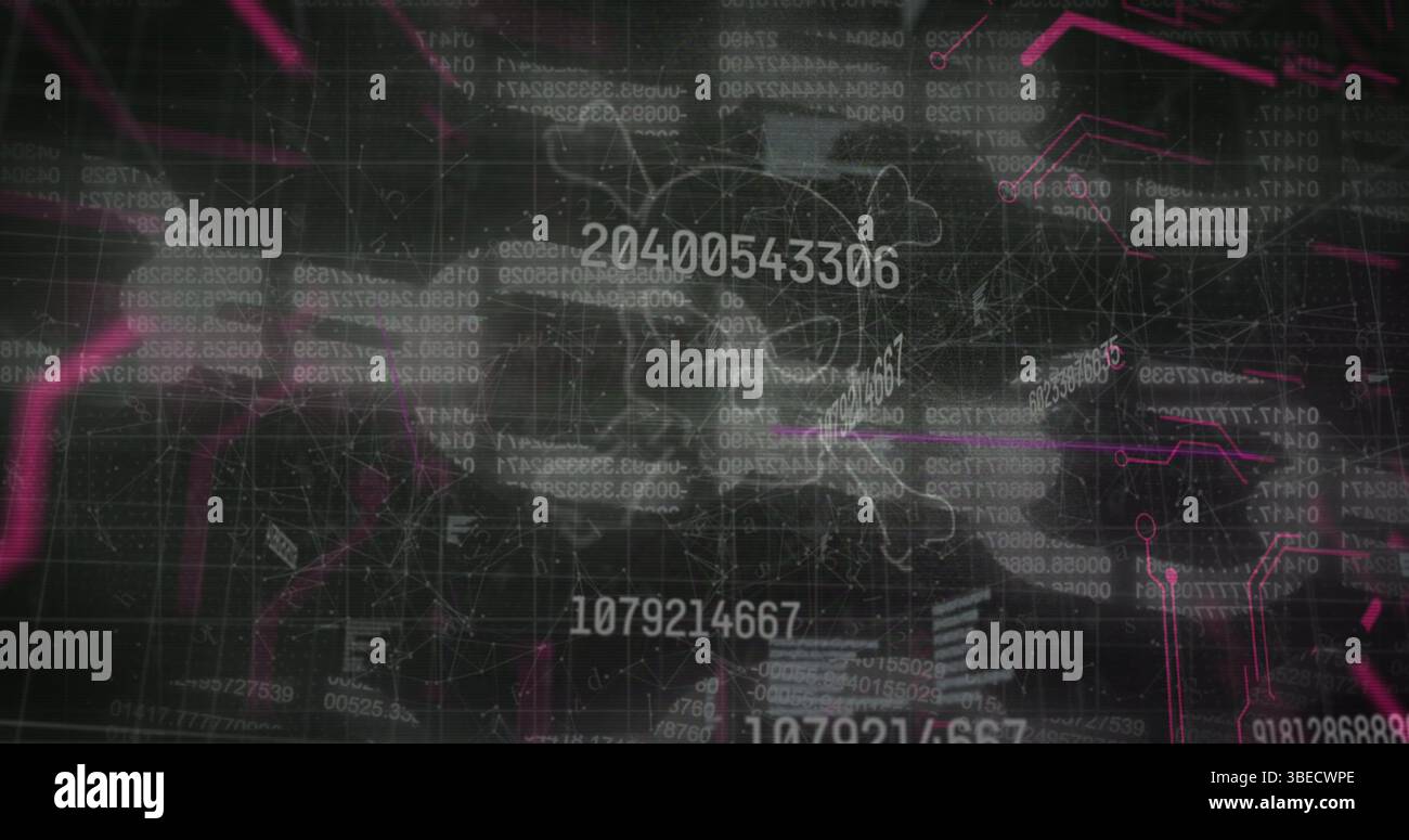 Danger symbol and network of connections over security chain icon ...