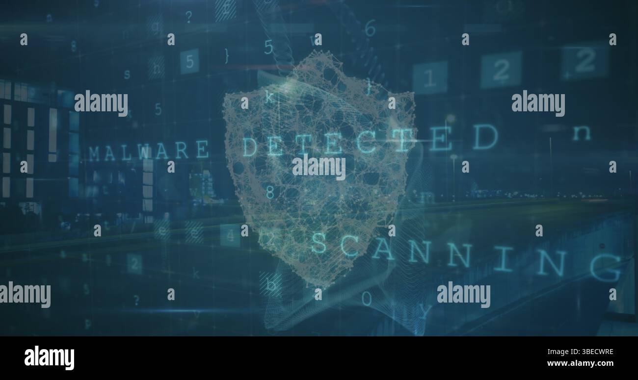 Image of digital shield over scanning and data processing on digital ...