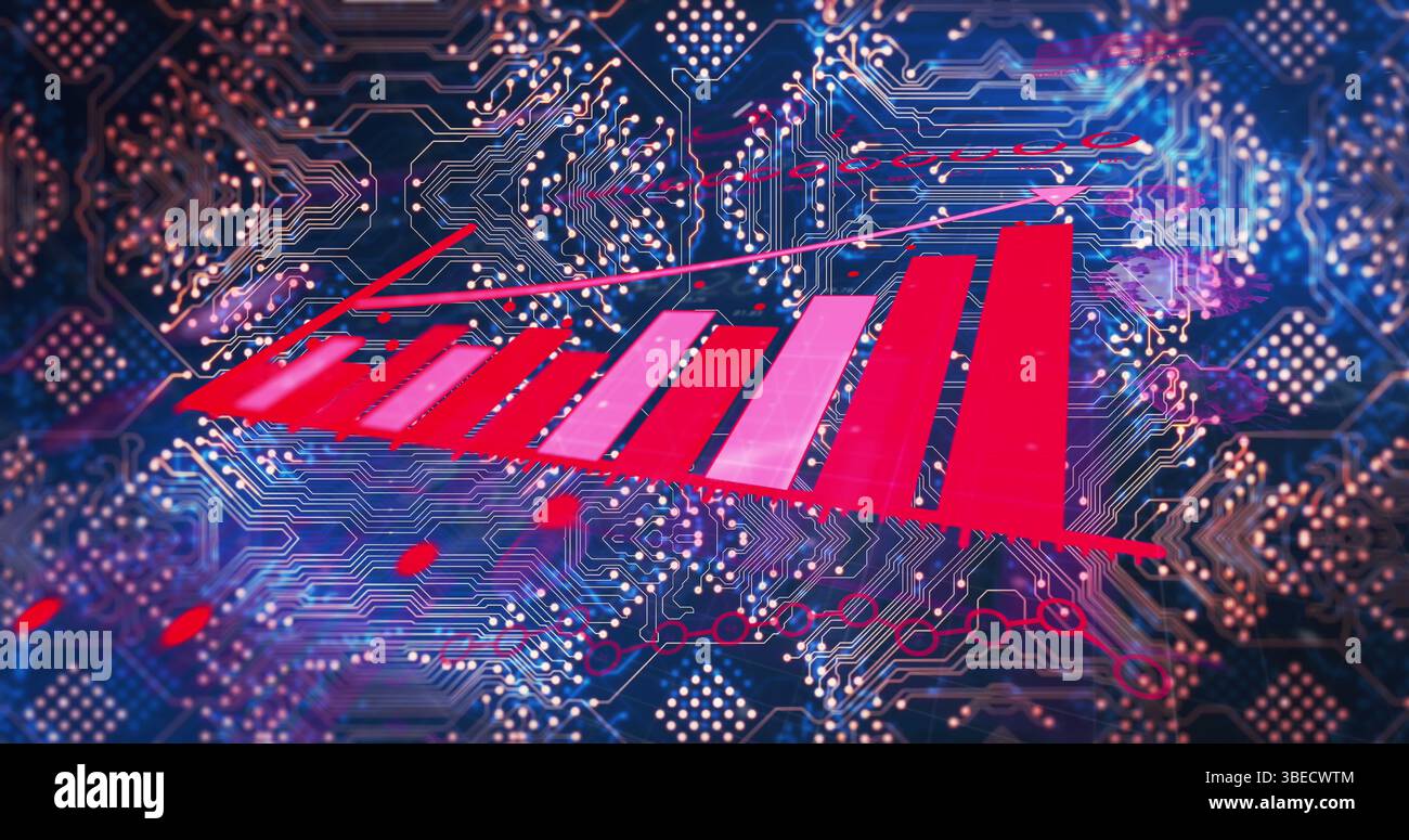 Image of statistics and data processing over computer circuit board Stock Photo