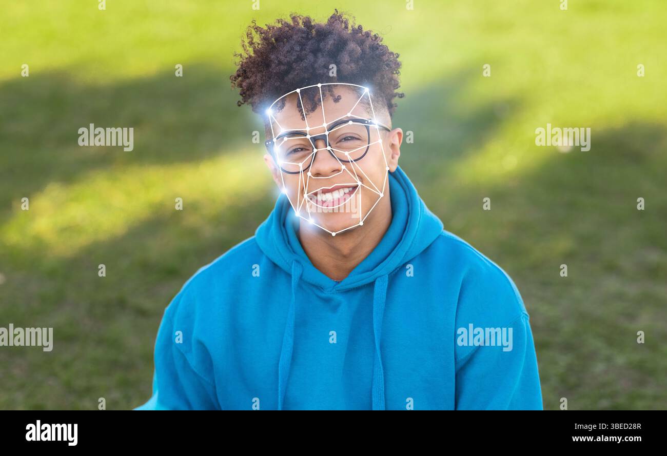 Modern facial recognition technology in everyday identification check Stock Photo