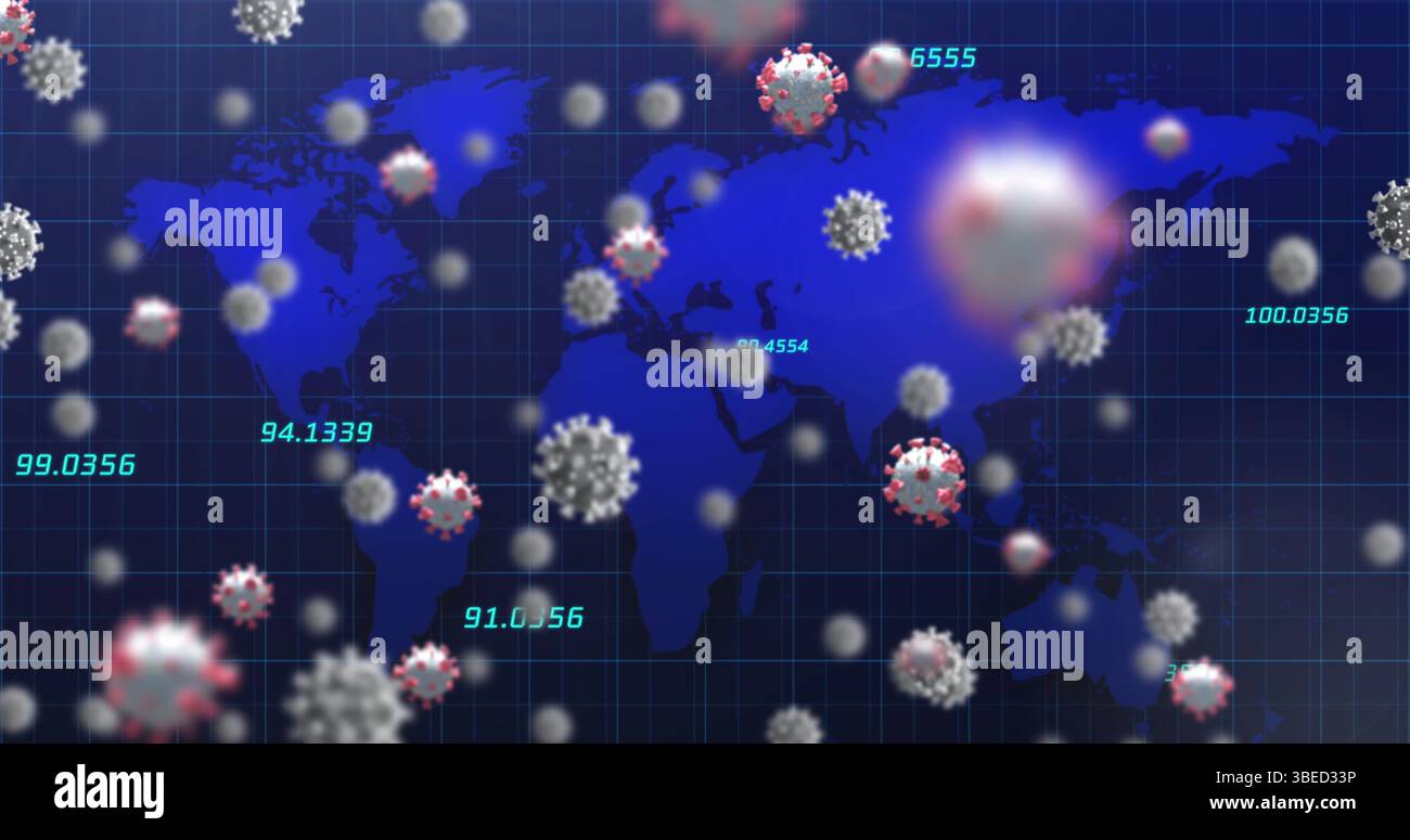 Image of data processing over virus cells Stock Photo
