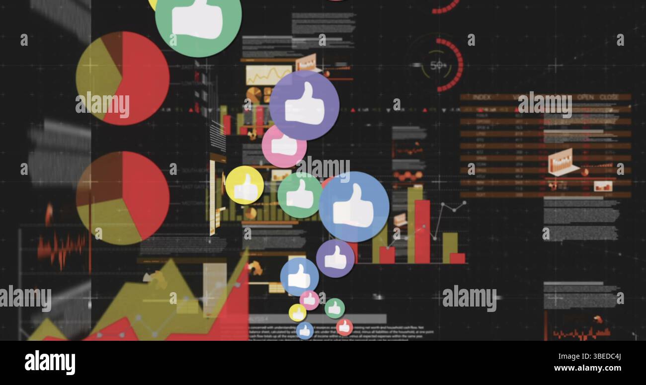 Image of icons over statistics Stock Photo