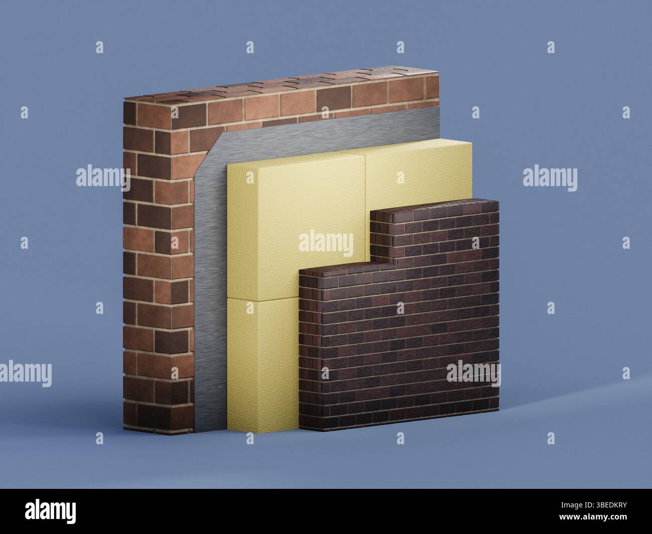3d render of house wall insulation. Thermal materials for energy saving ...