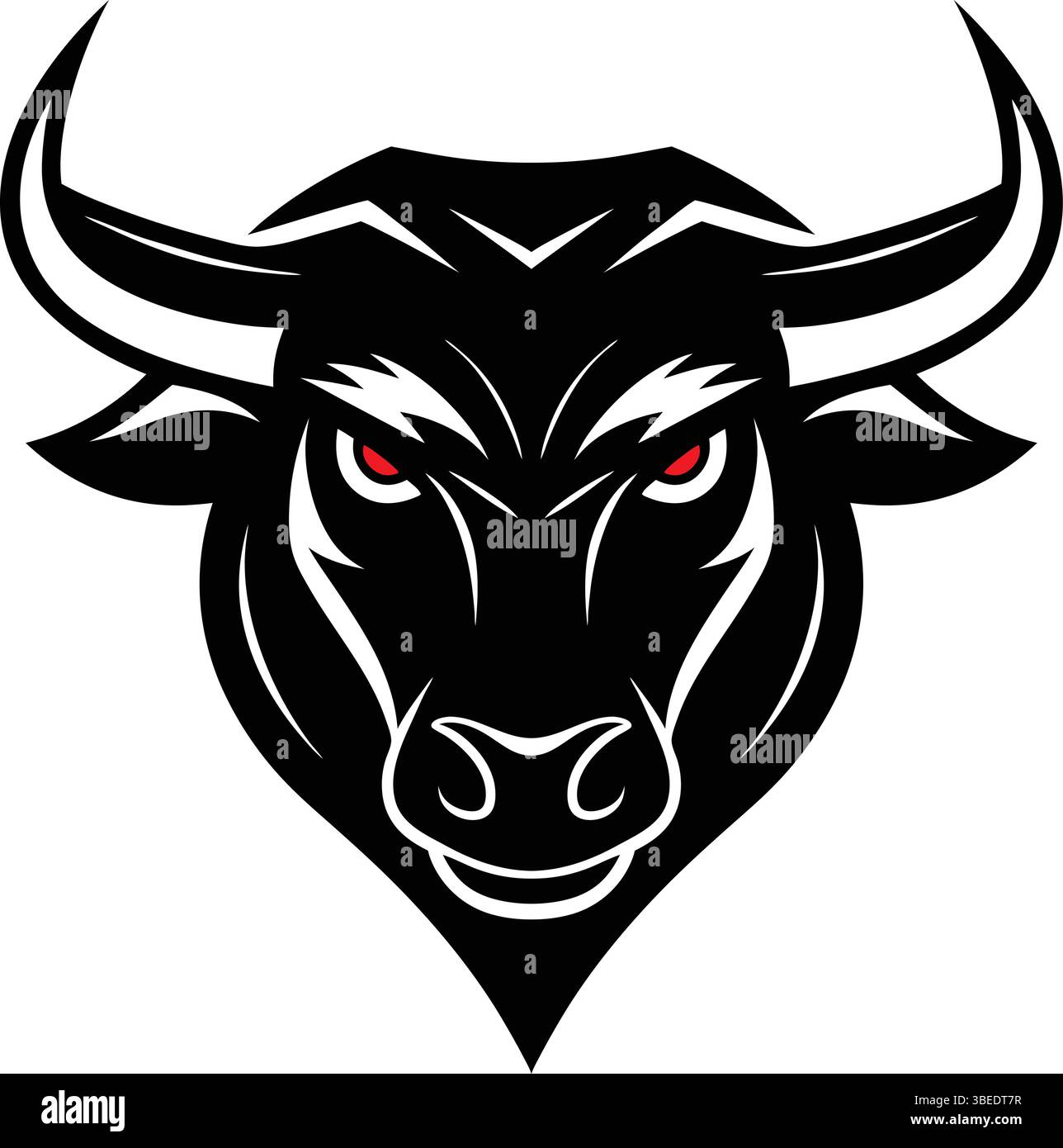 Fierce Bull Head with Sharp Horns and Red Eyes Stock Vector