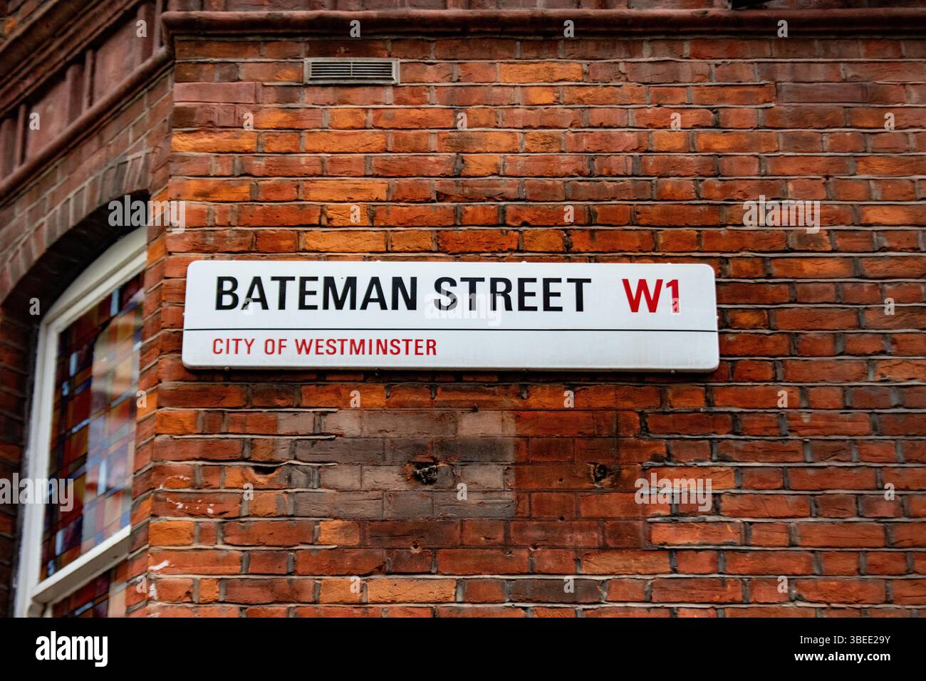 Street sign for Bateman Street in the City of Westminster,