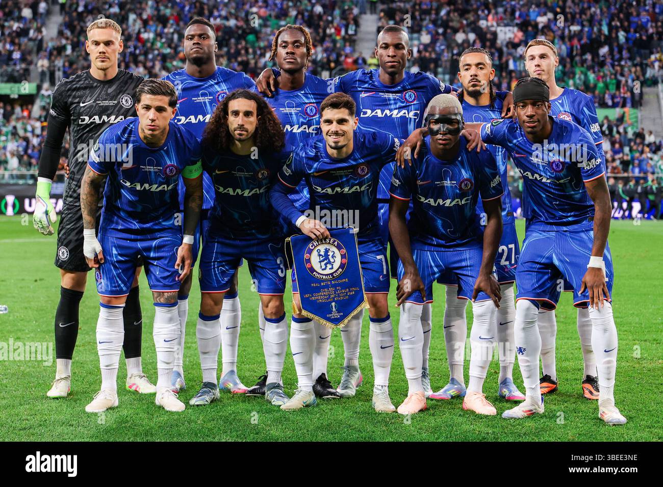 Team of Chelsea FC pose for a group photo during the UEFA Conference ...