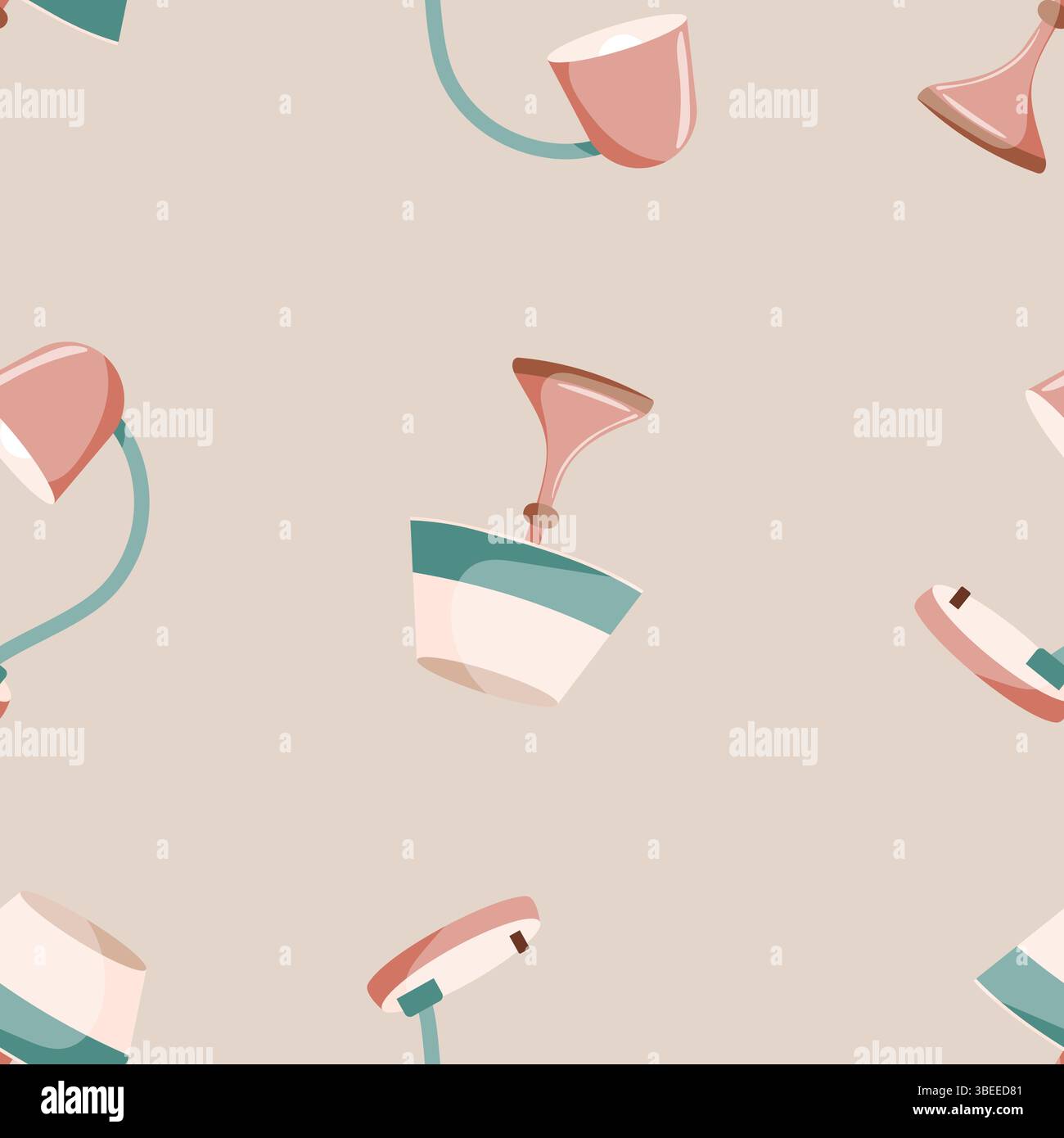 Retro table lamp seamless pattern in pastel colors Stock Vector