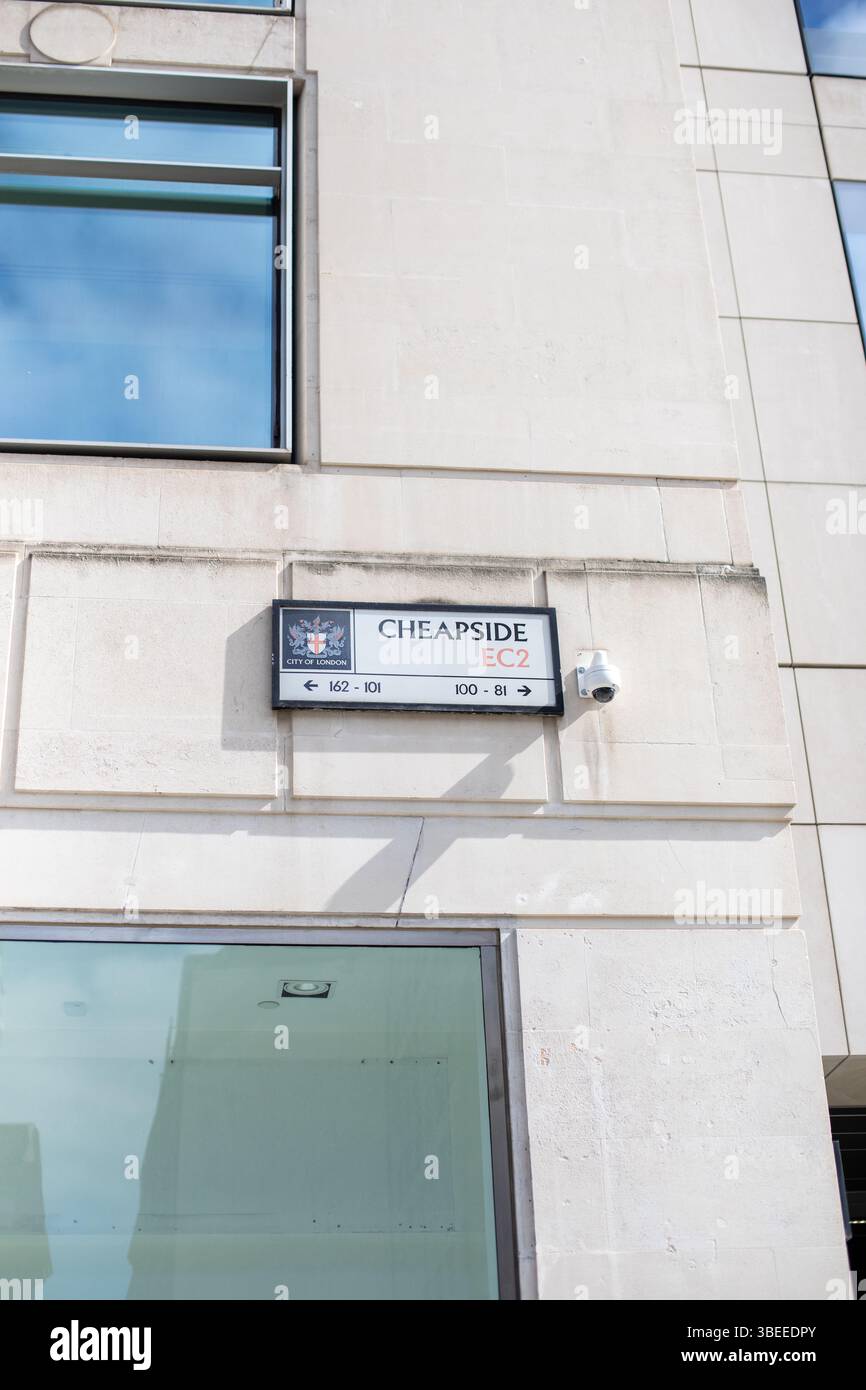 Street sign for Cheapside EC2 on a building facade in London. City ...