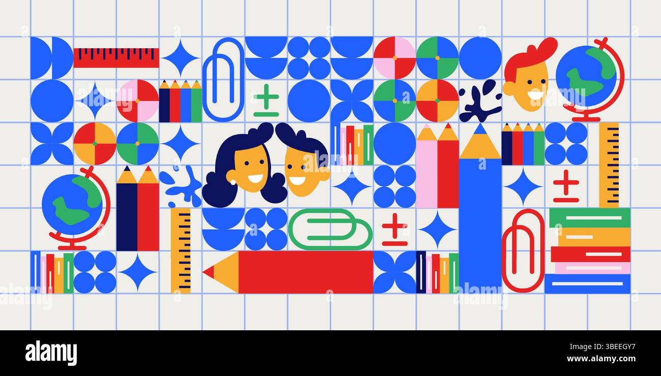 Study Pattern Backgrounds Geometric study pattern with school supplies - colorful shapes of ...