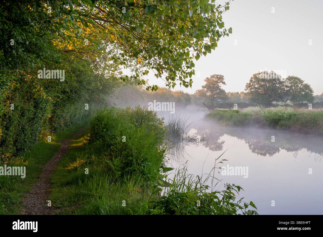 Early misty spring morning on the Oxford canal. Banbury, Oxfordshire ...