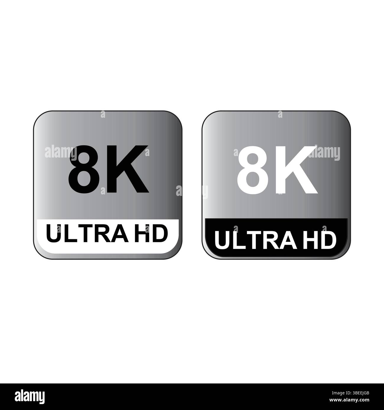 4K  8K Ultra HD video format vector icon set. High resolution web tv screen symbol, vector illustration 2 icon of 8k ultra HD icons set Stock Vector