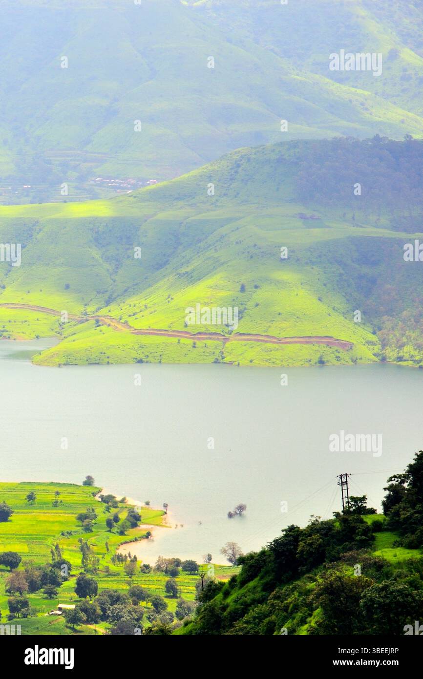 Scenic view of the Sahyadri Mountain Ranges, near Kaas Pathar, a famous ...